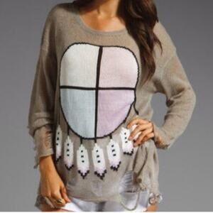 Wildfox White Label Distressed Dream Catcher Wool Blend Sweater NWOT
